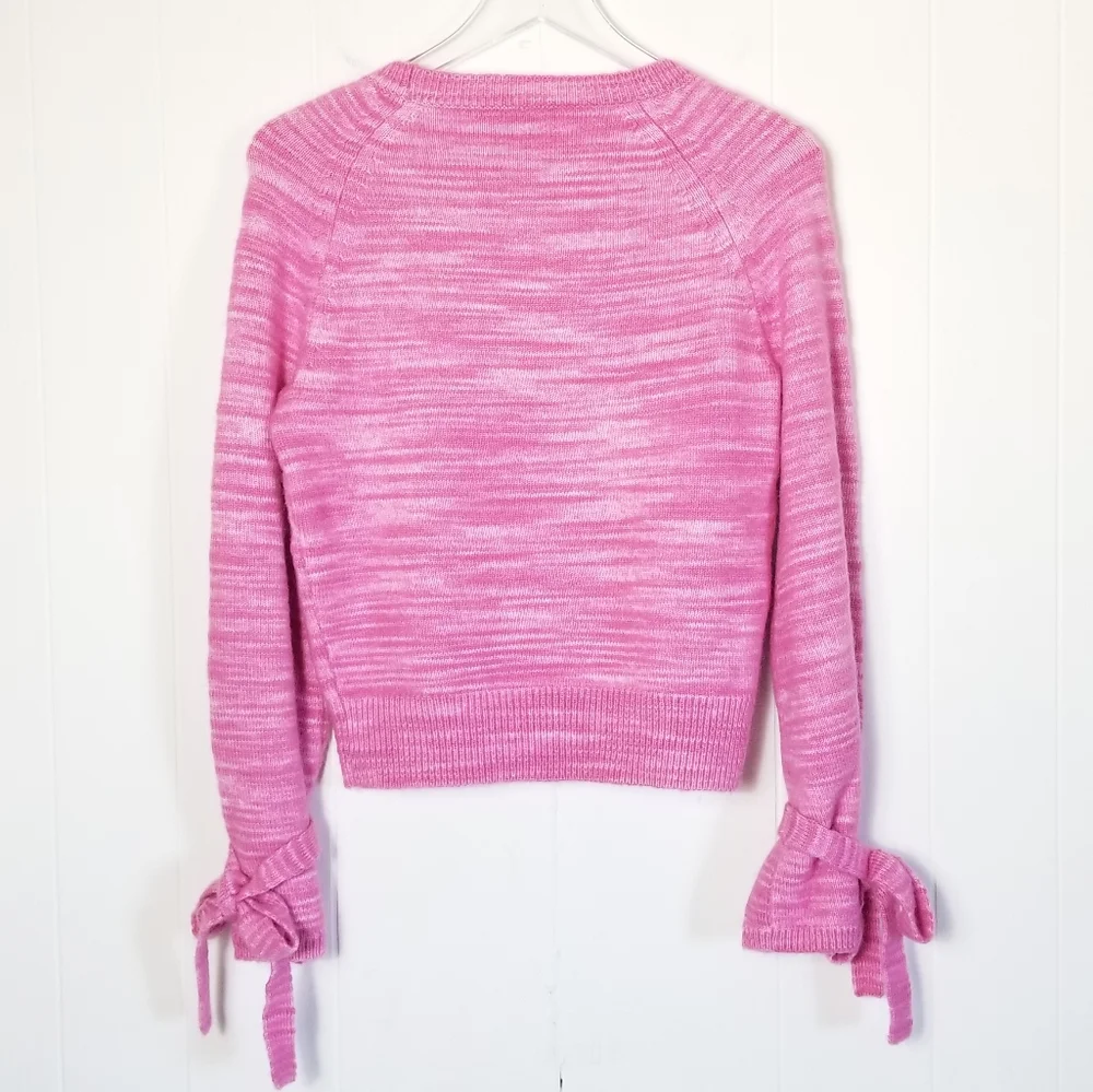 J.CREW Tie Sleeve Crew Neck Sweater Marled Pink Size XS Alpaca Wool Blend
